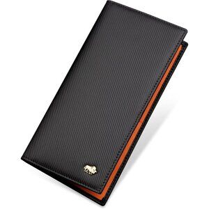 Men's Bifold Long Wallet Card Orange Real Leather Zipper Coin Pocket Design